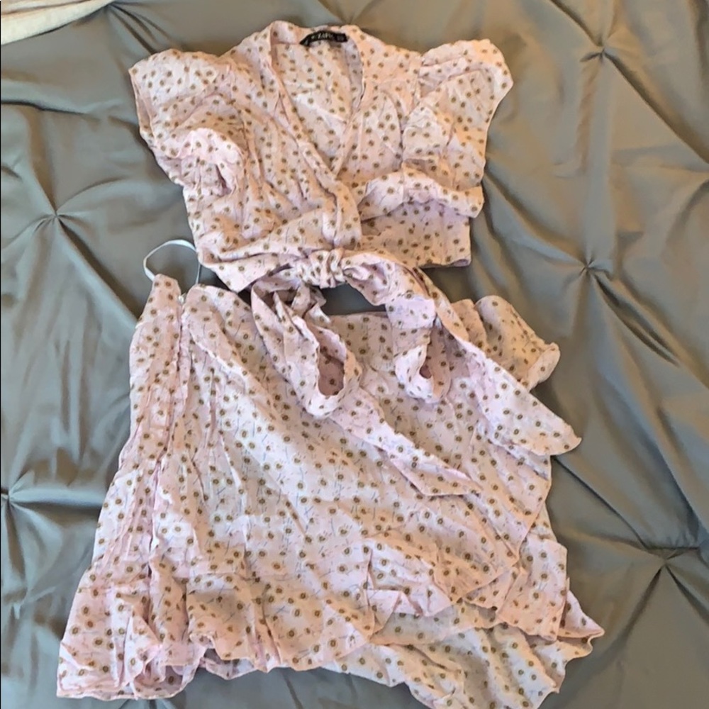 Two piece skirt and wrap shirt